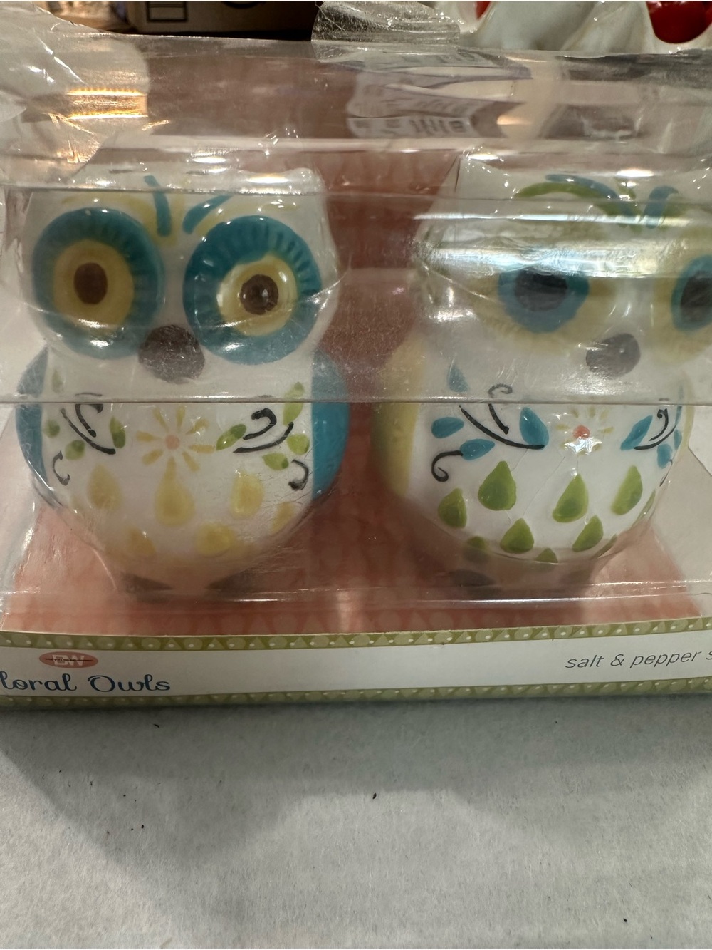 Floral Owls Ceramic Salt & Pepper Shakers - White and Teal